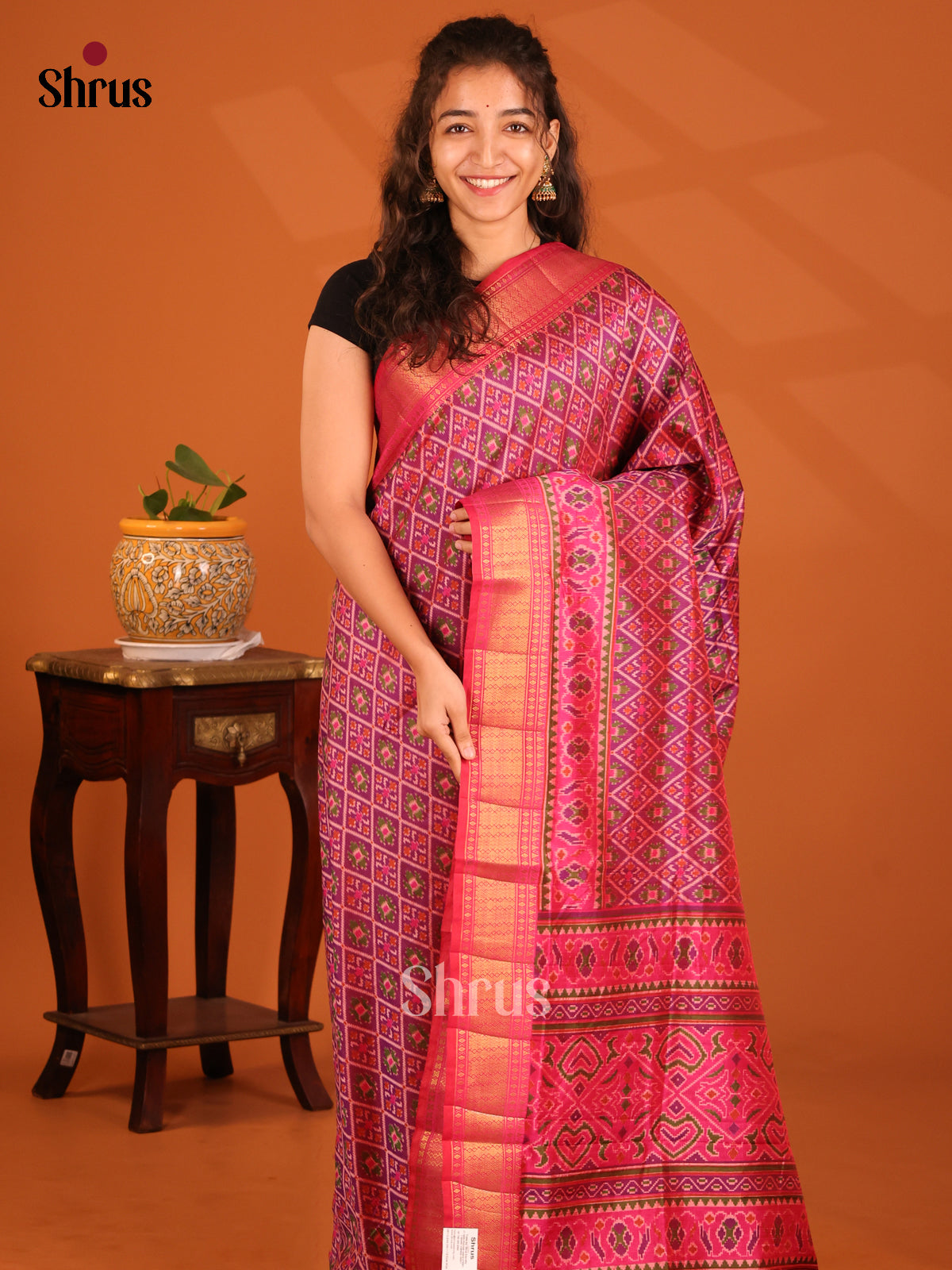 Pink - Semi Patola Saree - Shop on Shrus.com