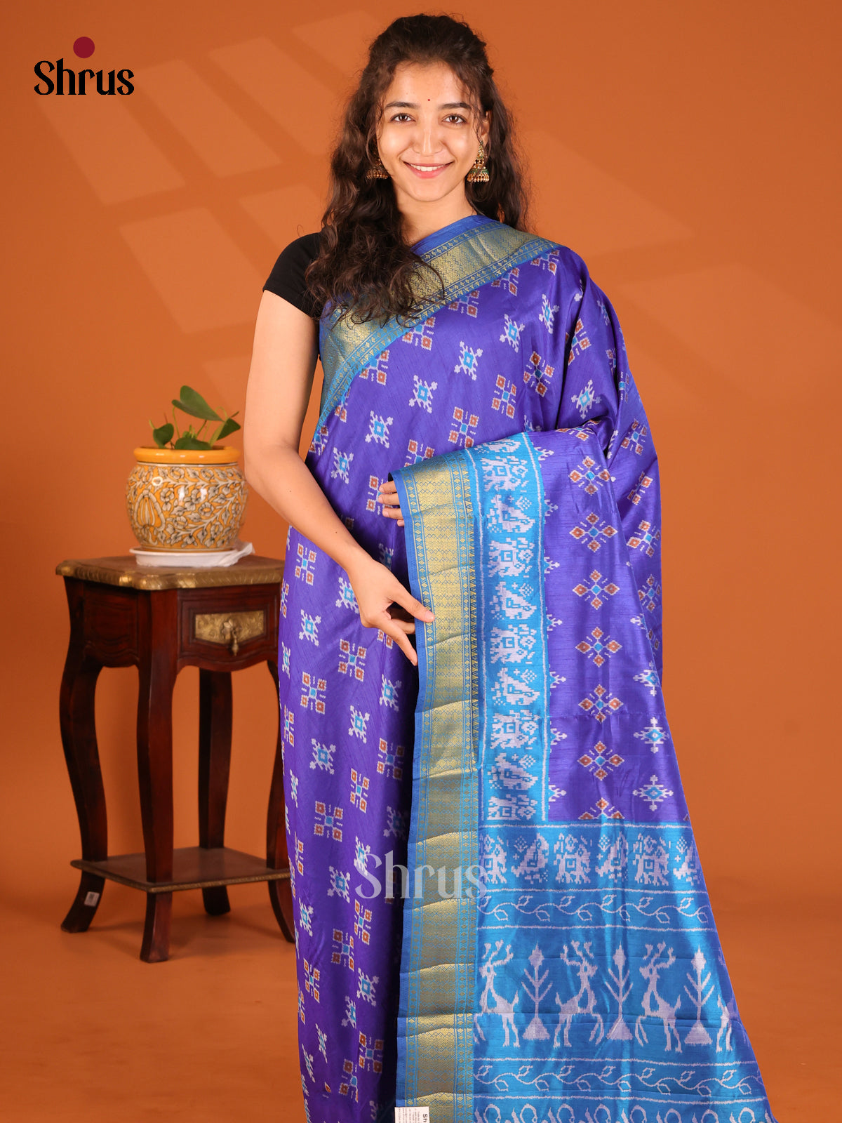 Blue - Semi Patola Saree - Shop on Shrus.com