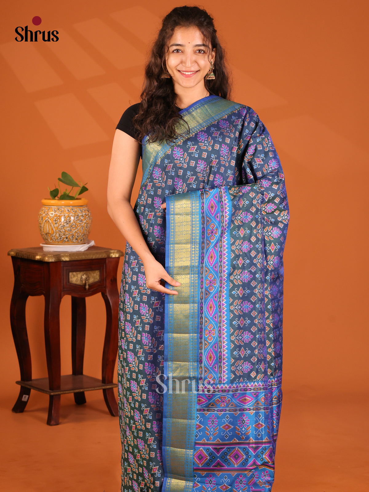 Blue - Semi Patola Saree - Shop on Shrus.com