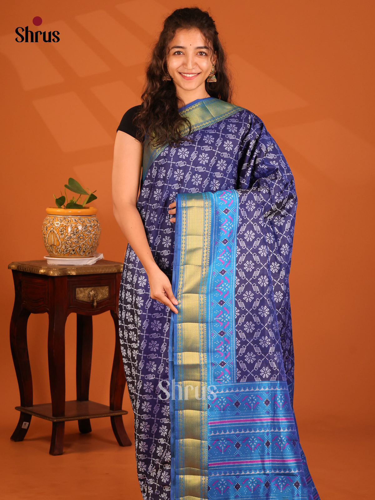 Blue- Semi Patola Saree - Shop on Shrus.com