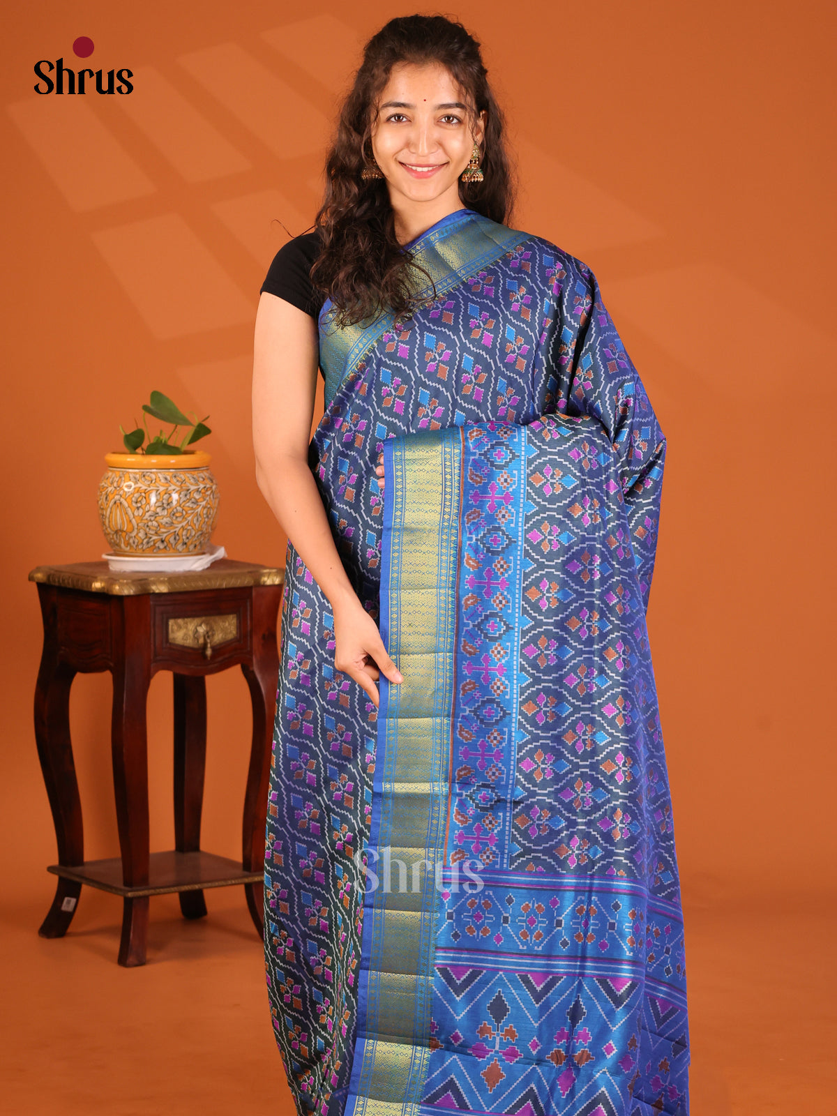 Blue - Semi Patola Saree - Shop on Shrus.com