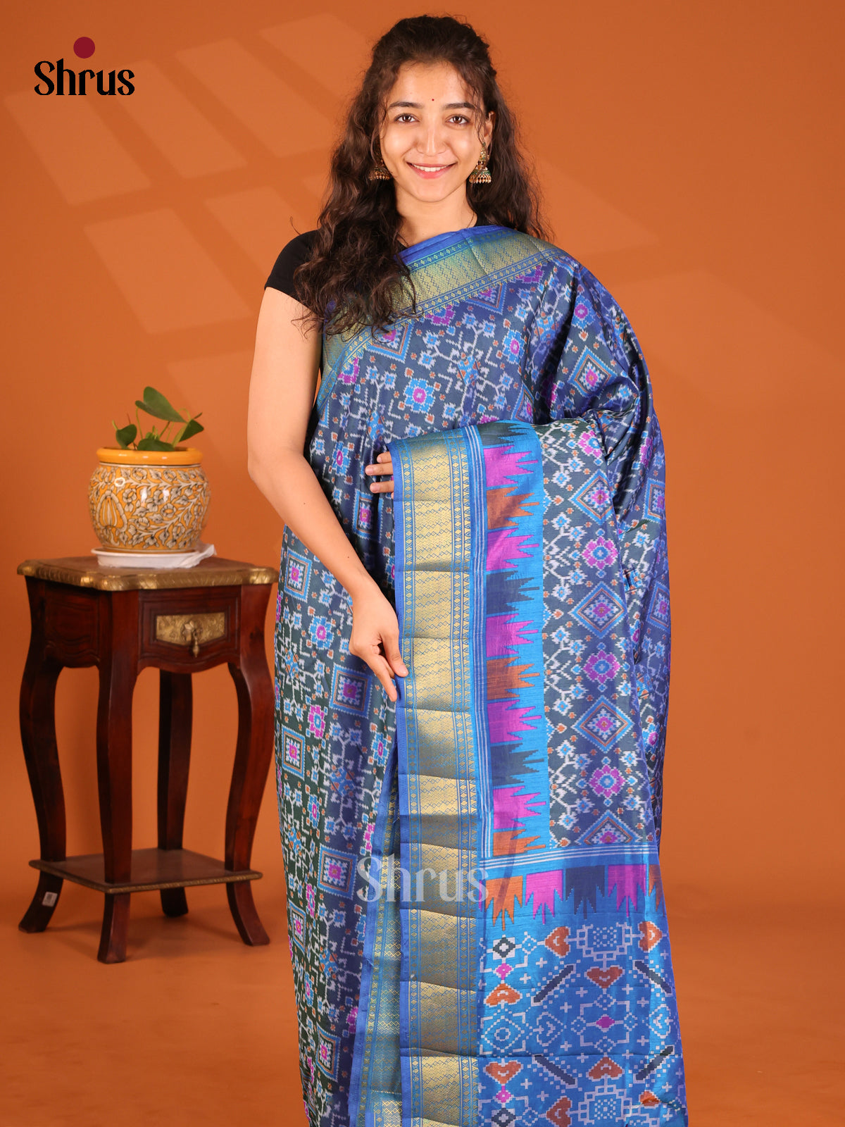Blue - Semi Patola Saree - Shop on Shrus.com