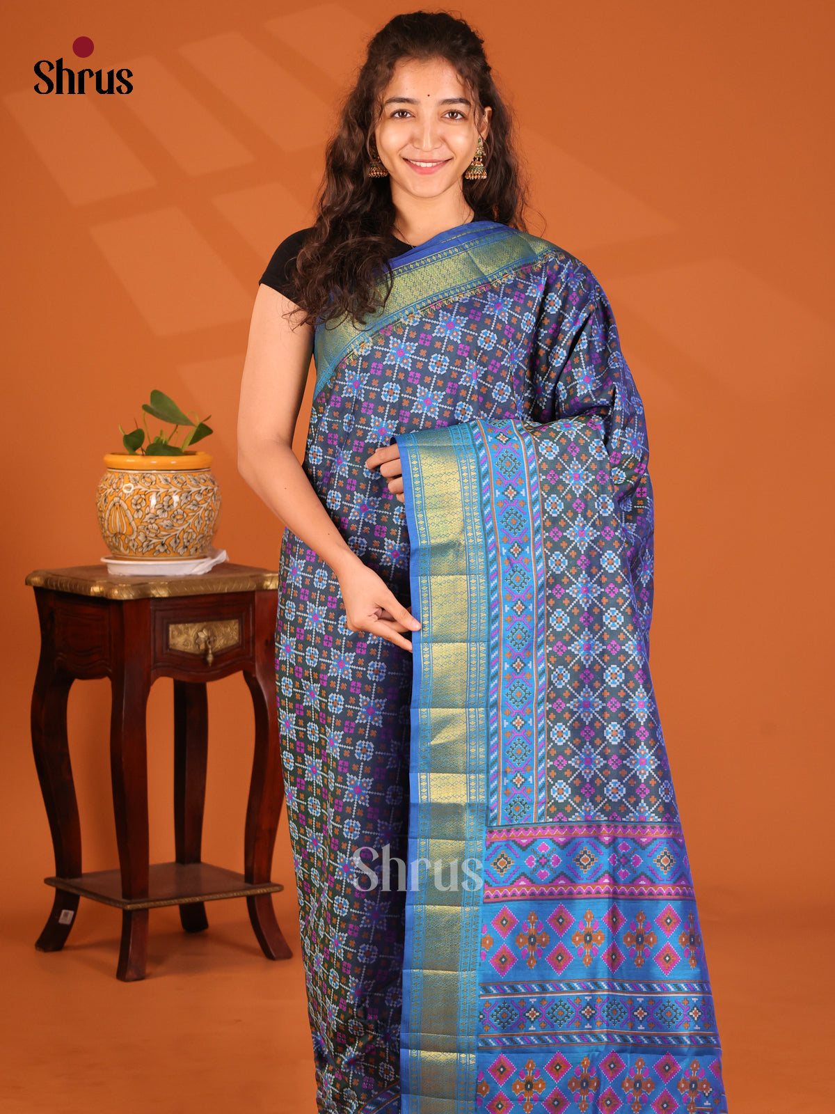 Blue - Semi Patola Saree - Shop on Shrus.com