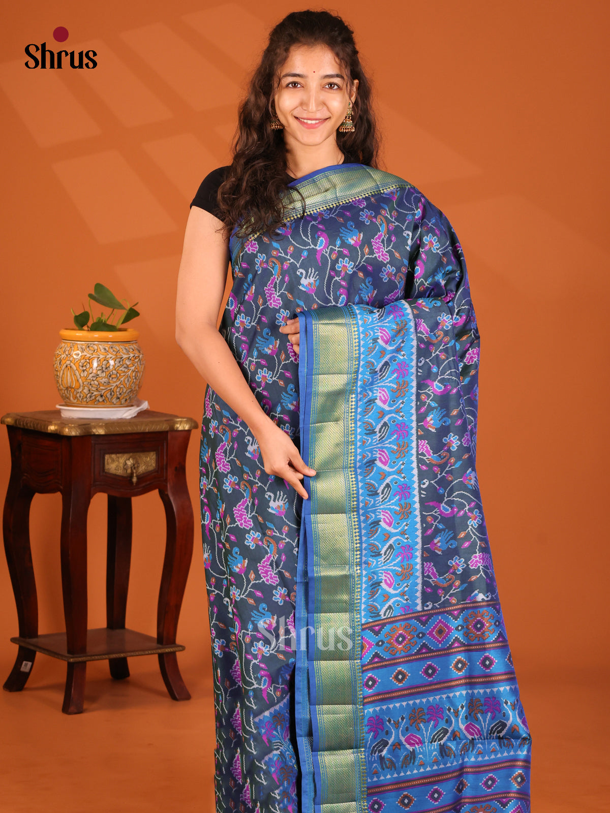 Midnight Blue & Blue - Semi Patola Saree - Shop on Shrus.com