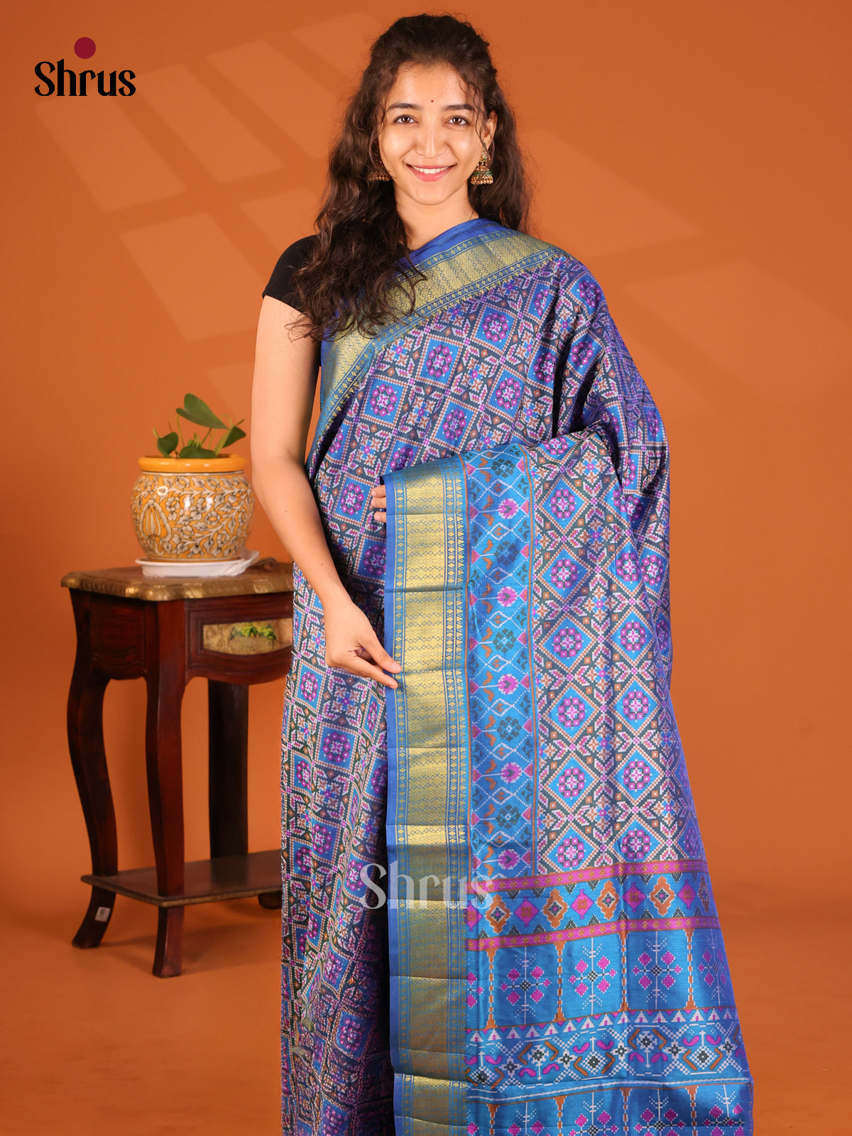 Purple & blue- Semi Patola Saree - Shop on Shrus.com