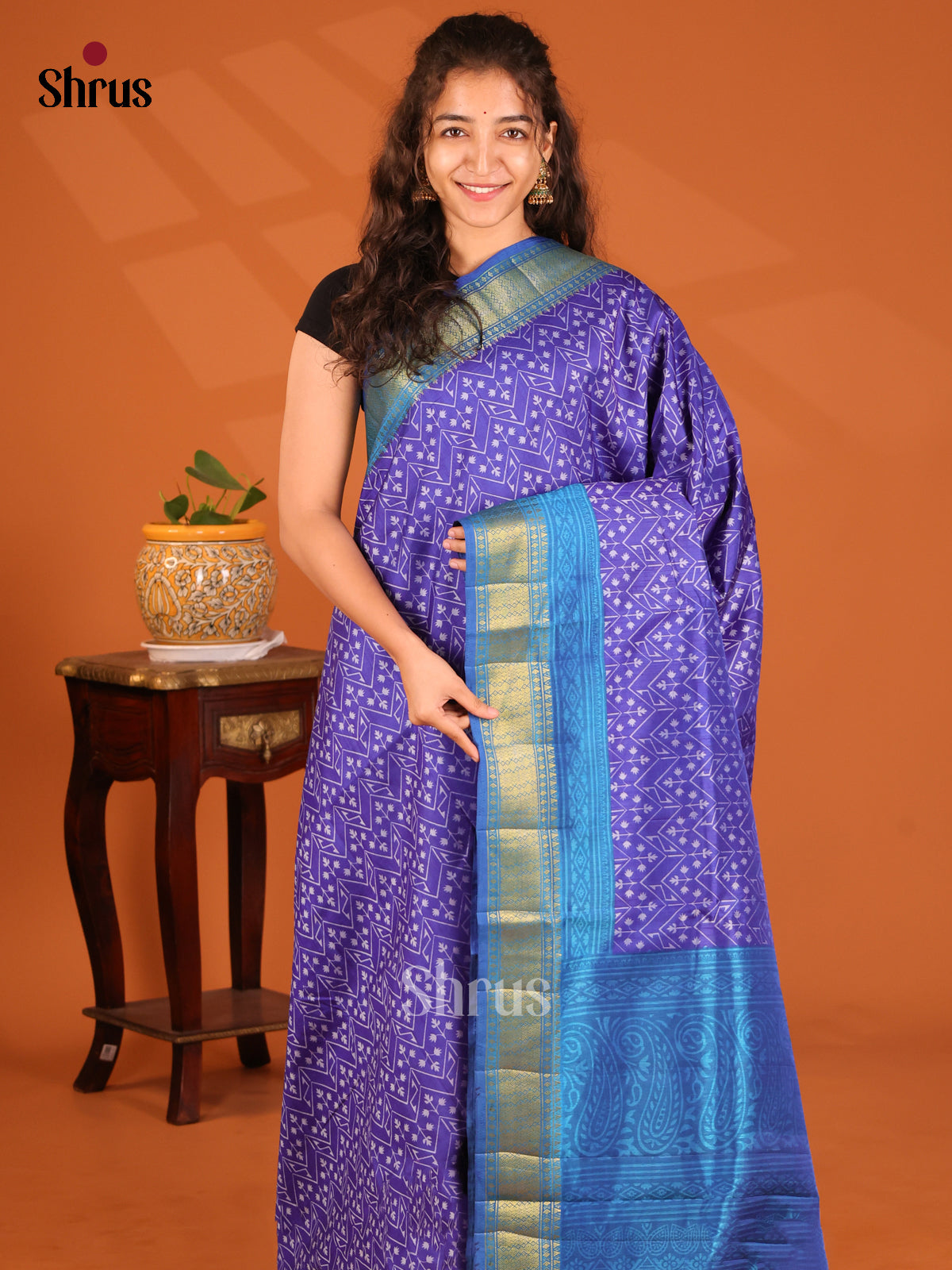 Blue with Teal- Semi Patola Saree - Shop on Shrus.com