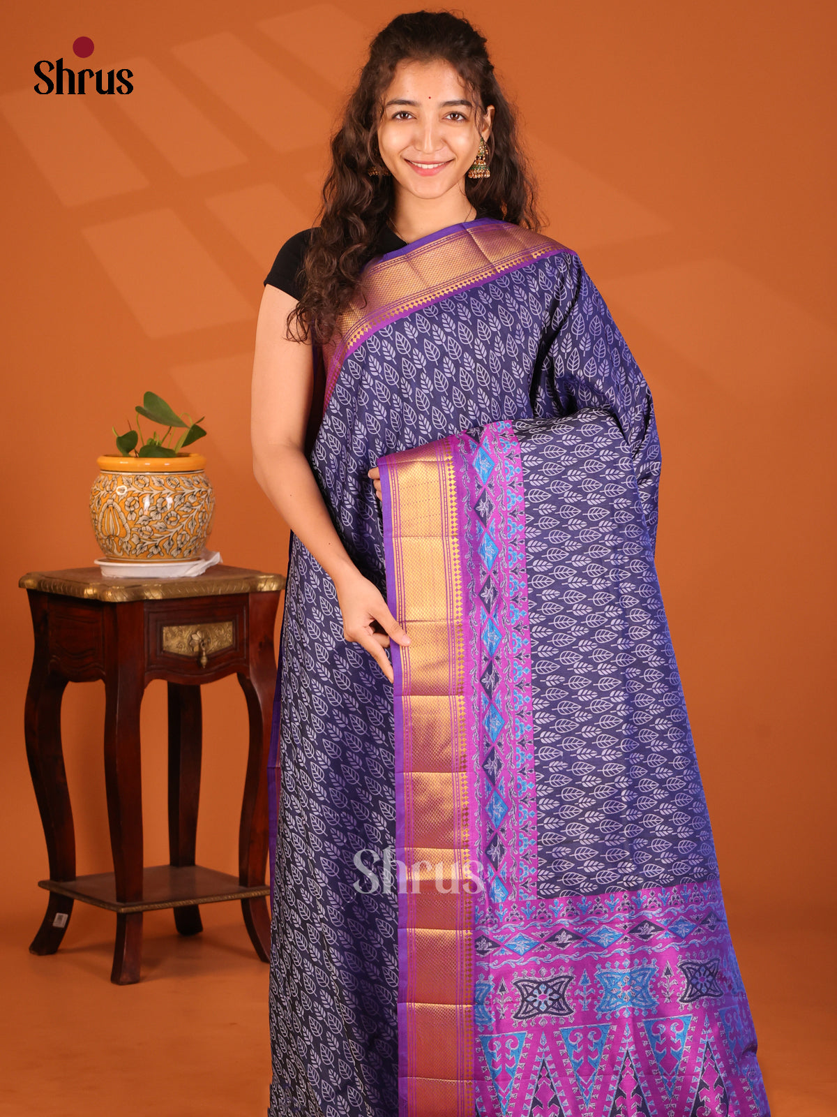 Blue with Purple - Semi Patola Saree - Shop on Shrus.com