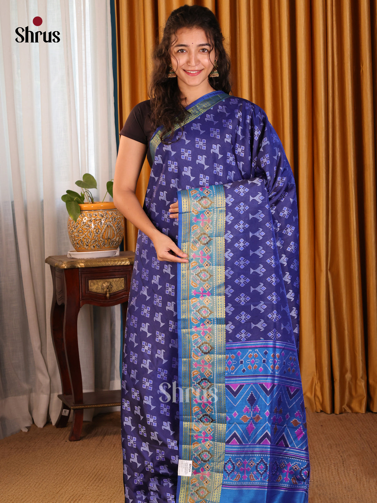 Blue & Teal- Semi Patola Saree - Shop on Shrus.com