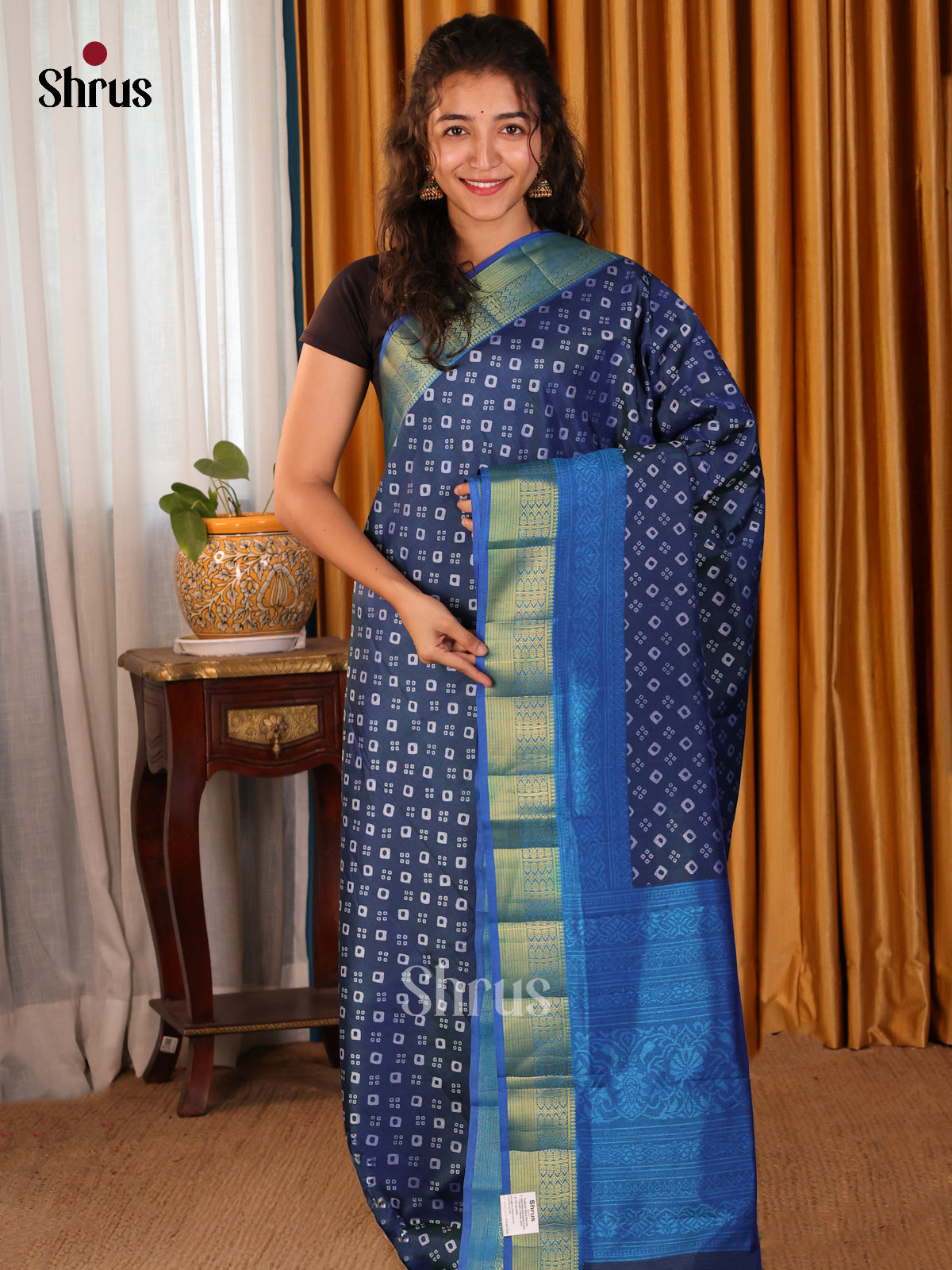 Blue & Teal - Semi Patola Saree - Shop on Shrus.com