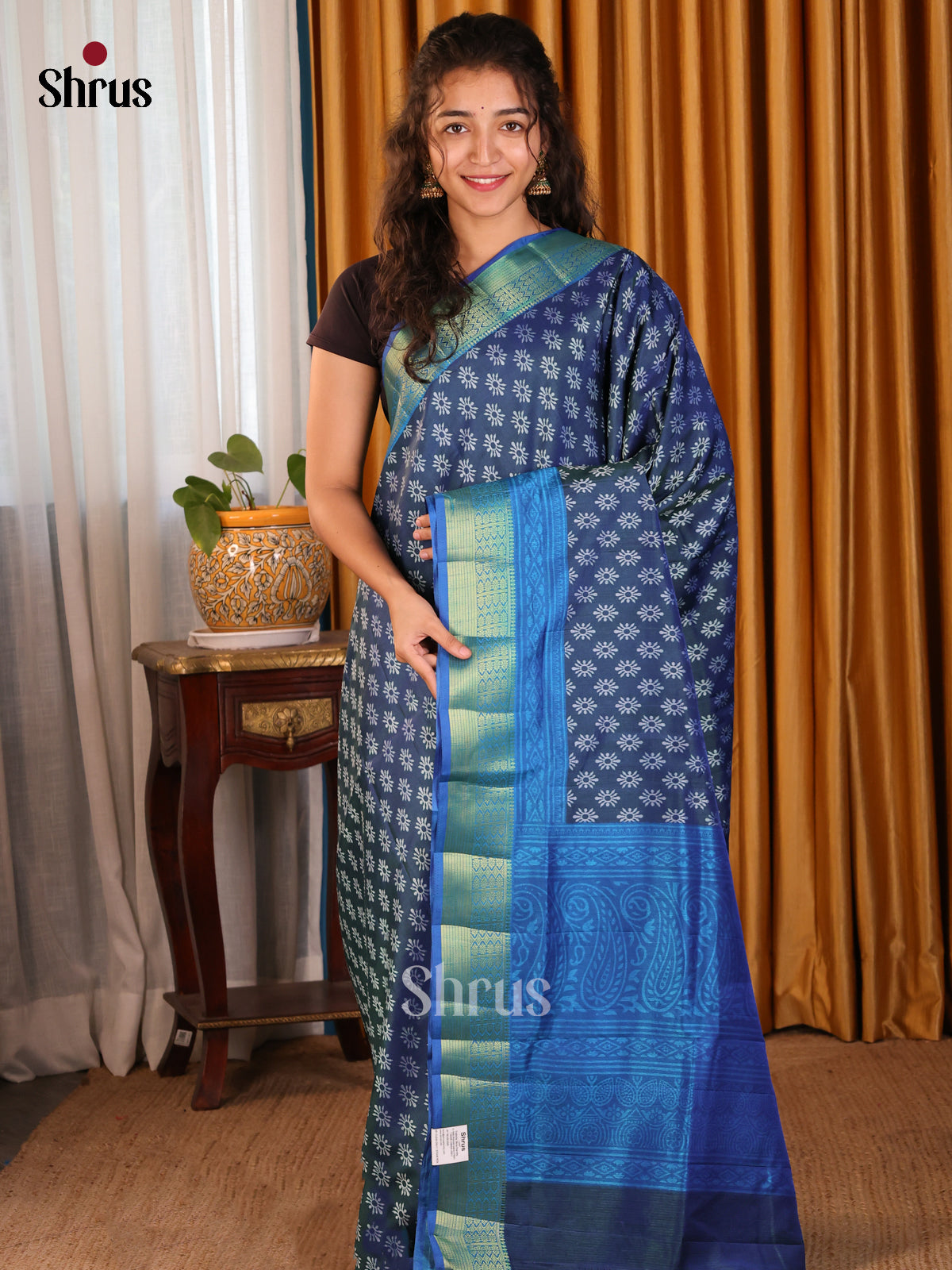 Blue with Teal- Semi Patola Saree - Shop on Shrus.com