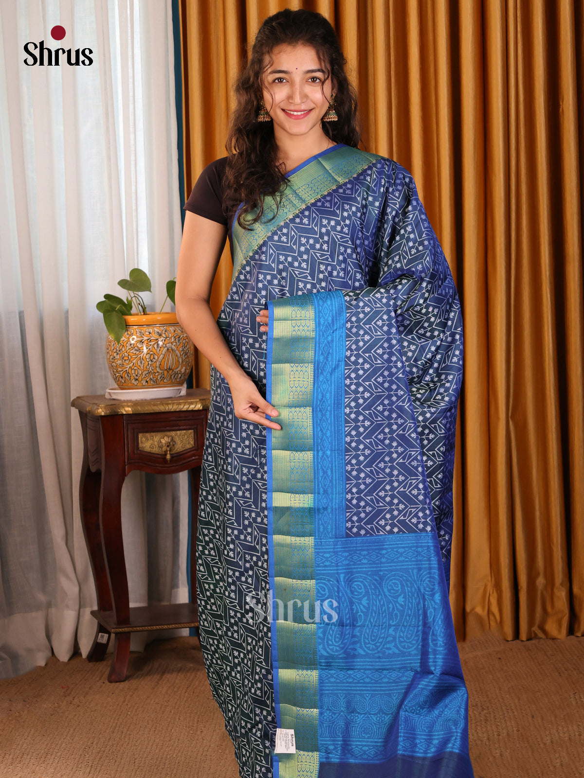 Blue- Semi Patola Saree - Shop on Shrus.com