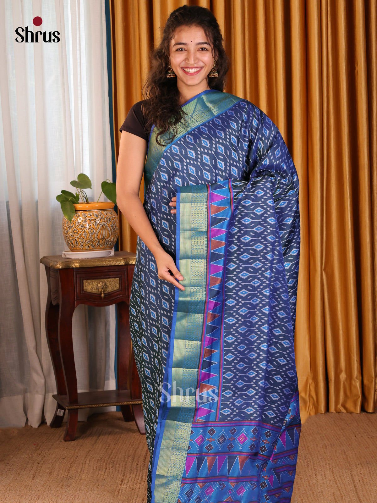 Blue - Semi Patola Saree - Shop on Shrus.com