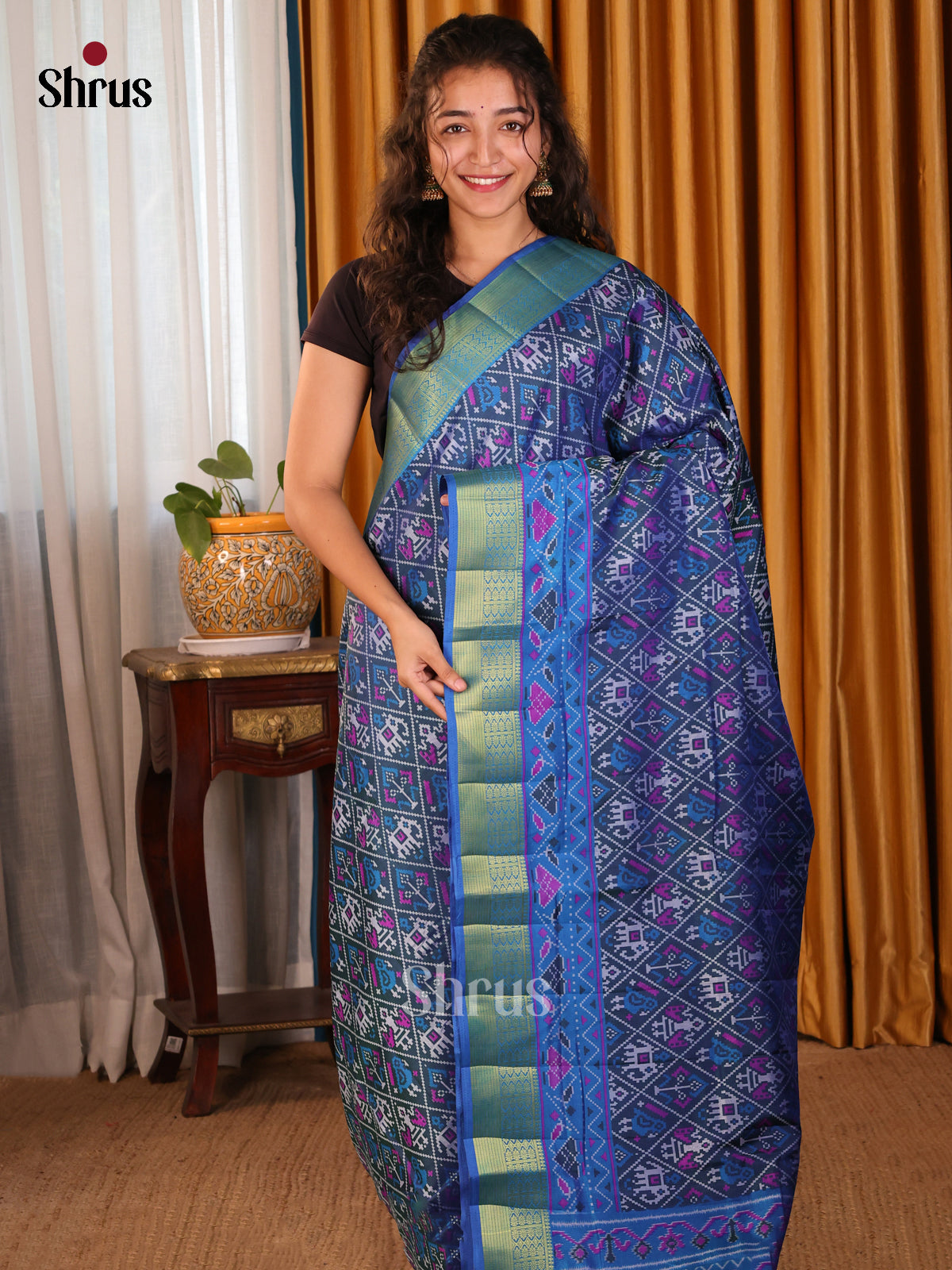 Blue & Teal - Semi Patola Saree - Shop on Shrus.com