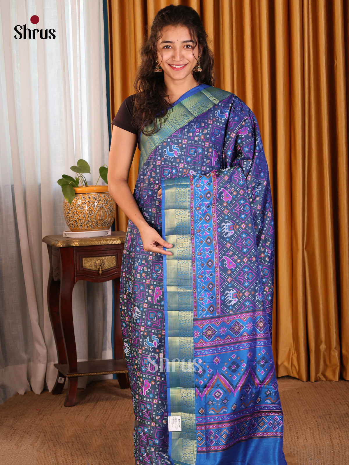 Blue & Teal - Semi Patola Saree - Shop on Shrus.com