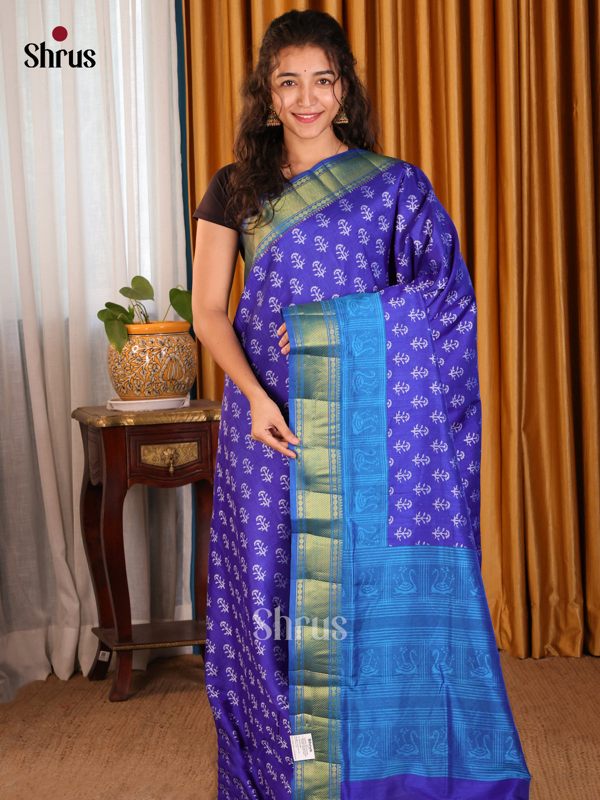 Blue & Teal - Semi Patola Saree - Shop on Shrus.com