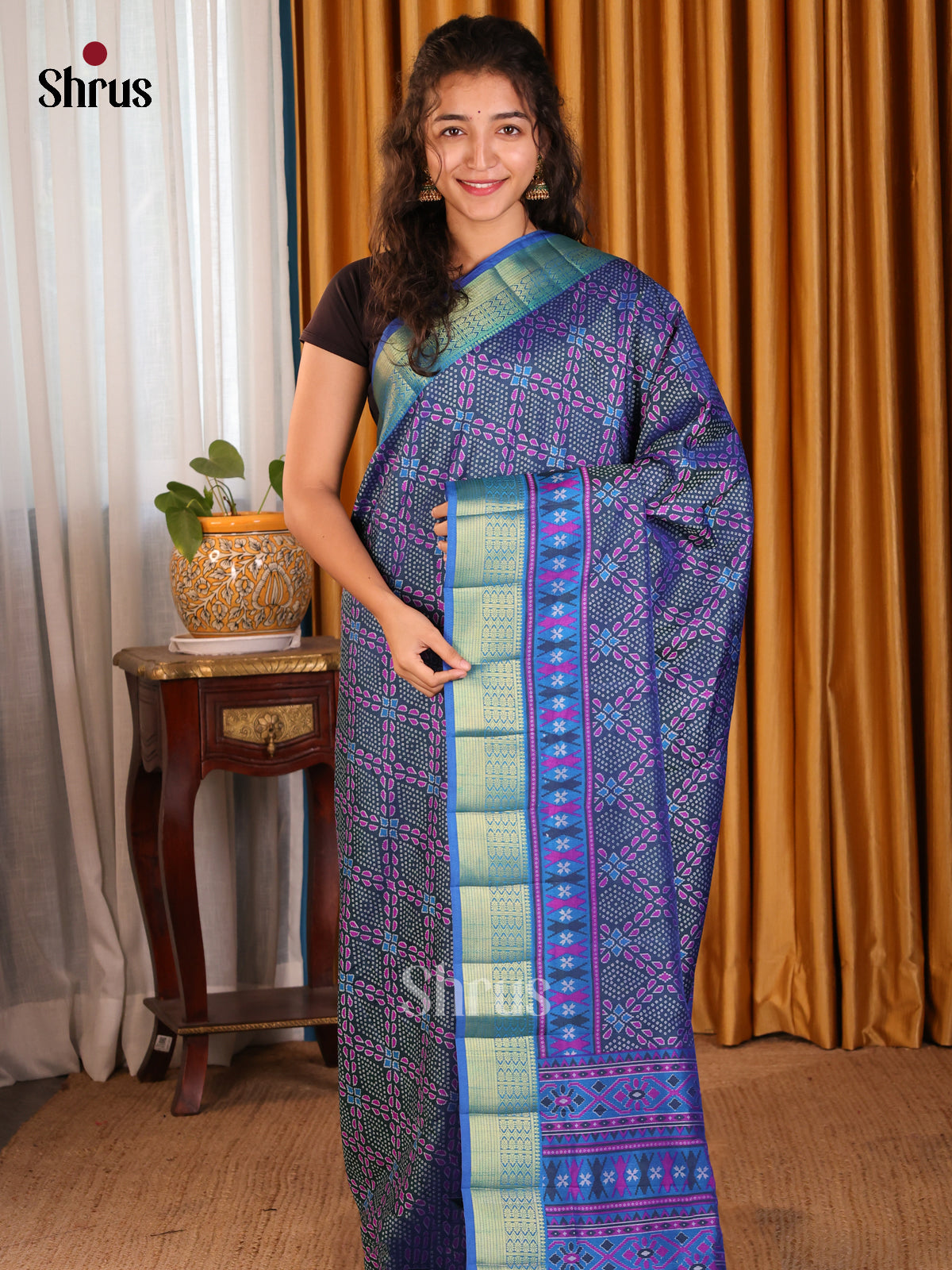 Blue- Semi Patola Saree - Shop on Shrus.com