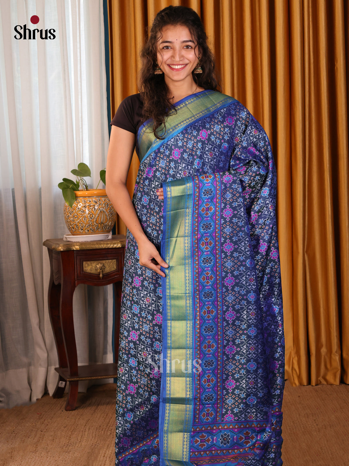 Blue- Semi Patola Saree - Shop on Shrus.com