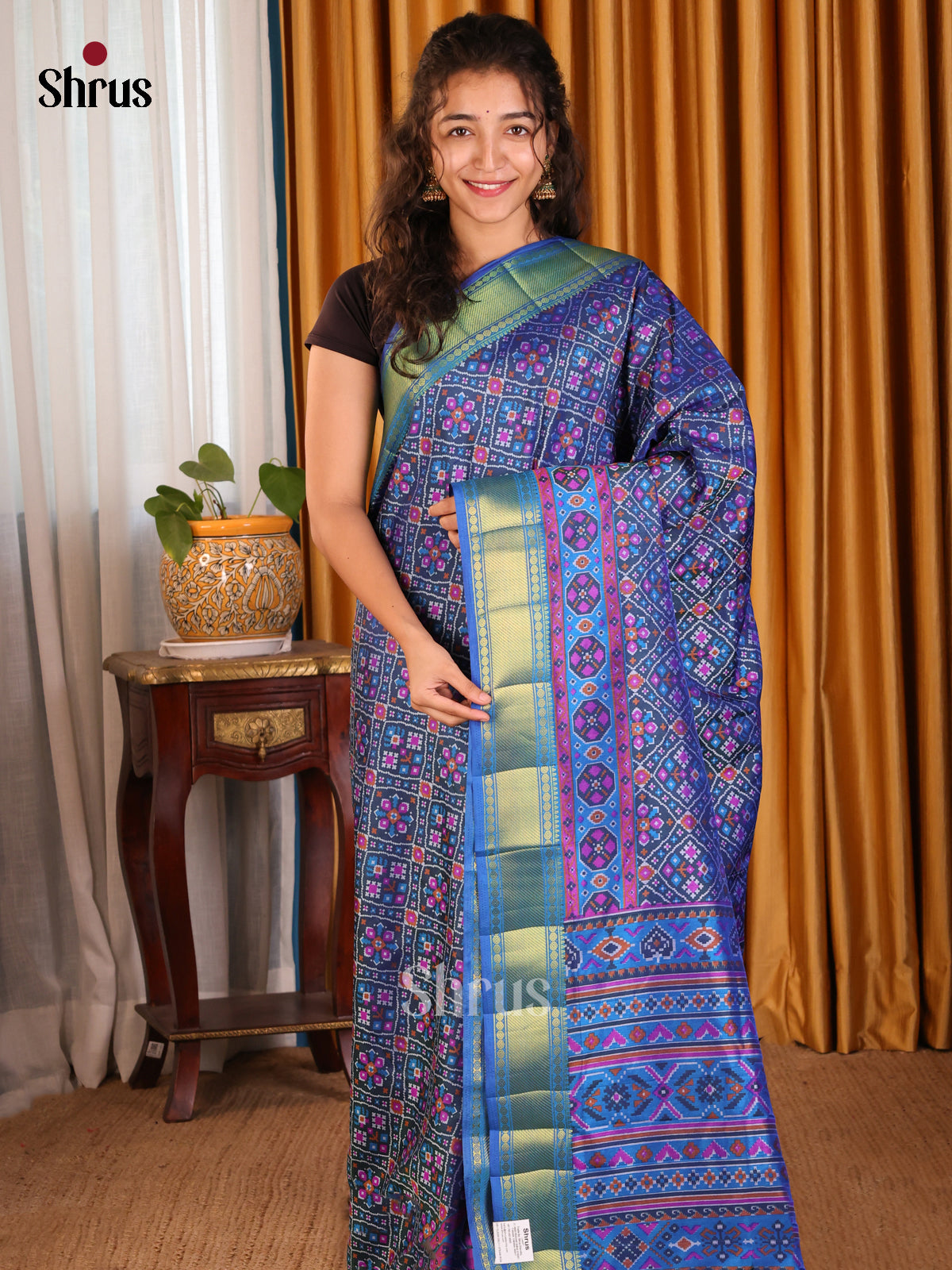 Blue- Semi Patola Saree - Shop on Shrus.com