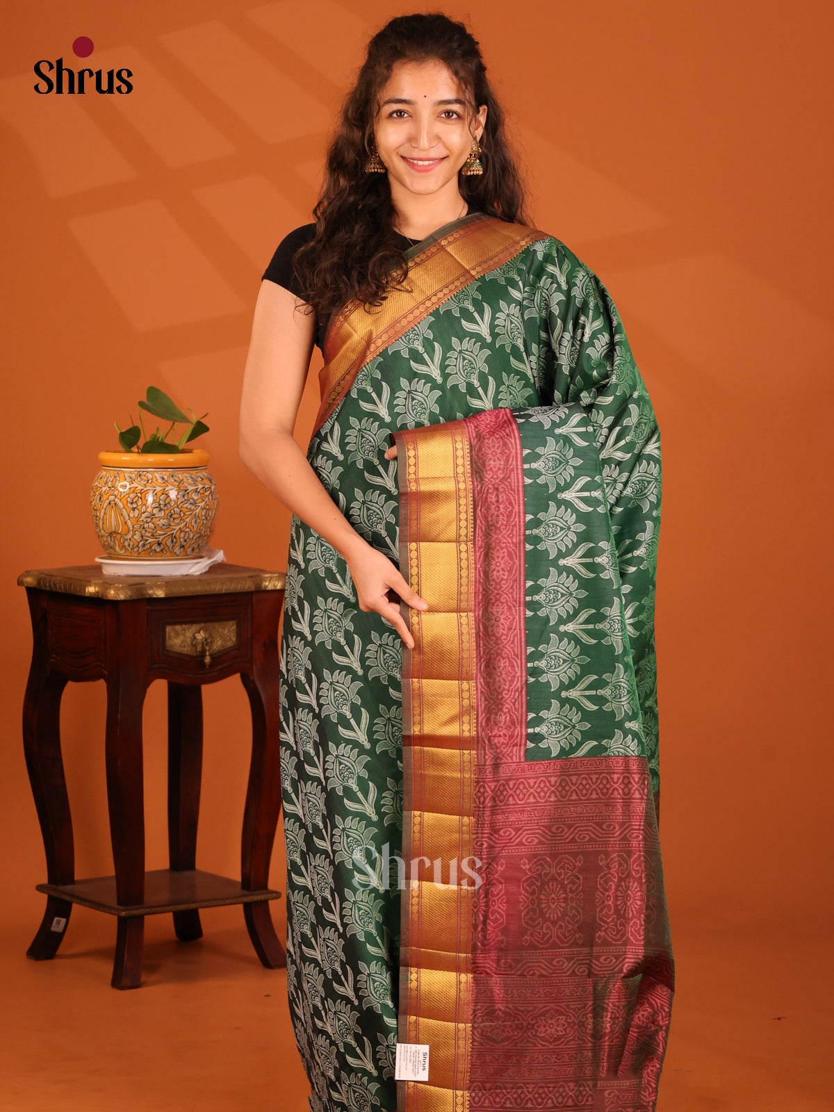 Green & Brown- Semi Patola Saree - Shop on Shrus.com