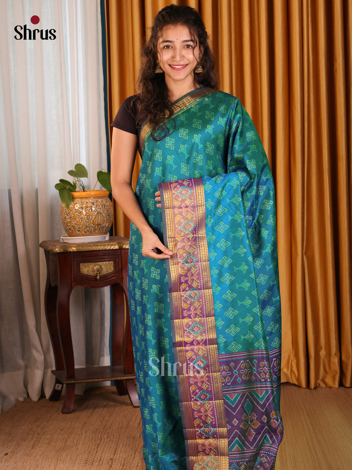 Teal & Purple - Semi Patola Saree - Shop on Shrus.com