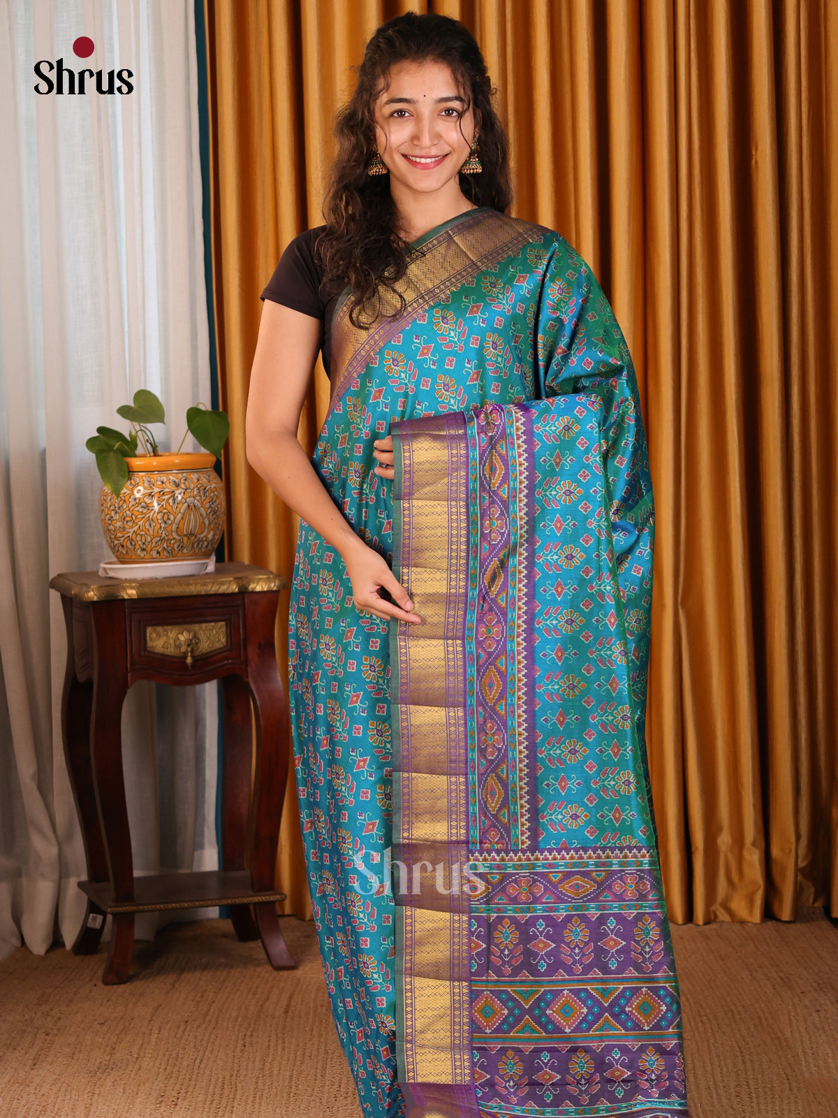 Blue with Purple - Semi Patola Saree - Shop on Shrus.com