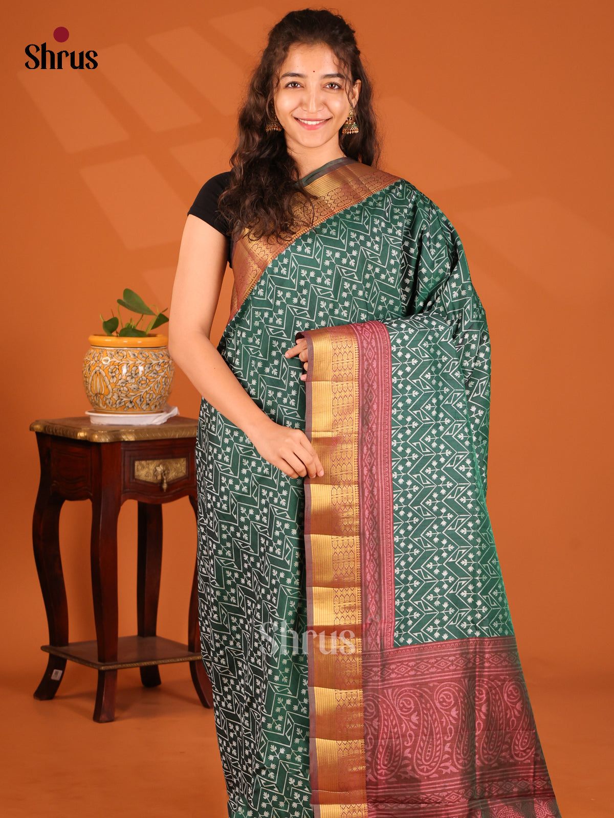 Green & Brown- Semi Patola Saree - Shop on Shrus.com