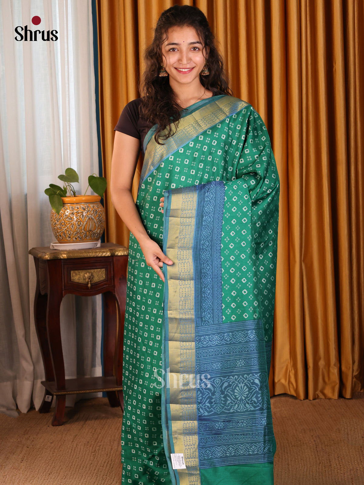Green with Blue- Semi Patola Saree - Shop on Shrus.com