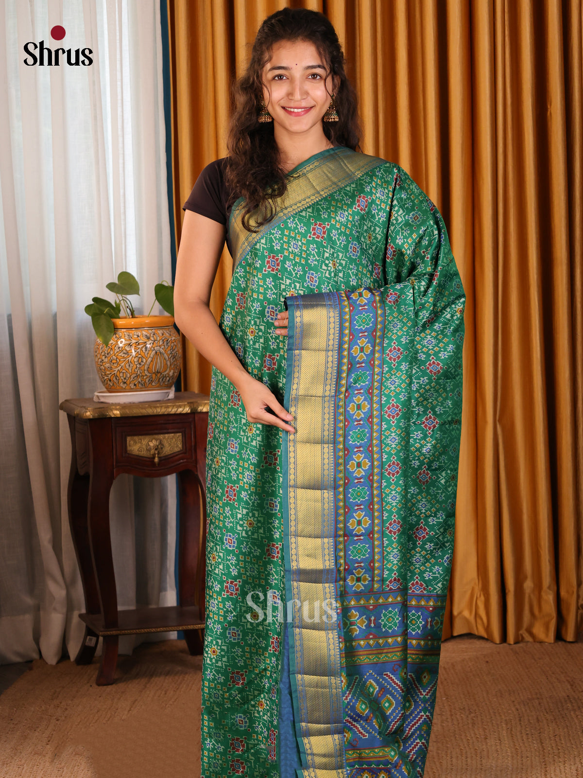 Green & Blue - Semi Patola Saree - Shop on Shrus.com