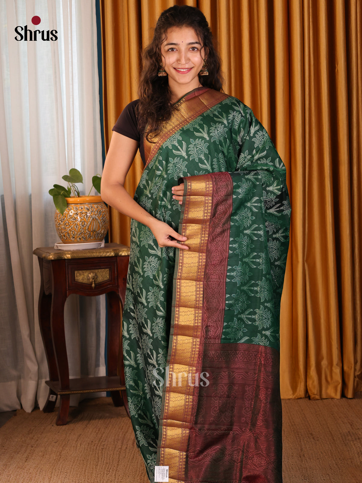Green with Brown- Semi Patola Saree - Shop on Shrus.com