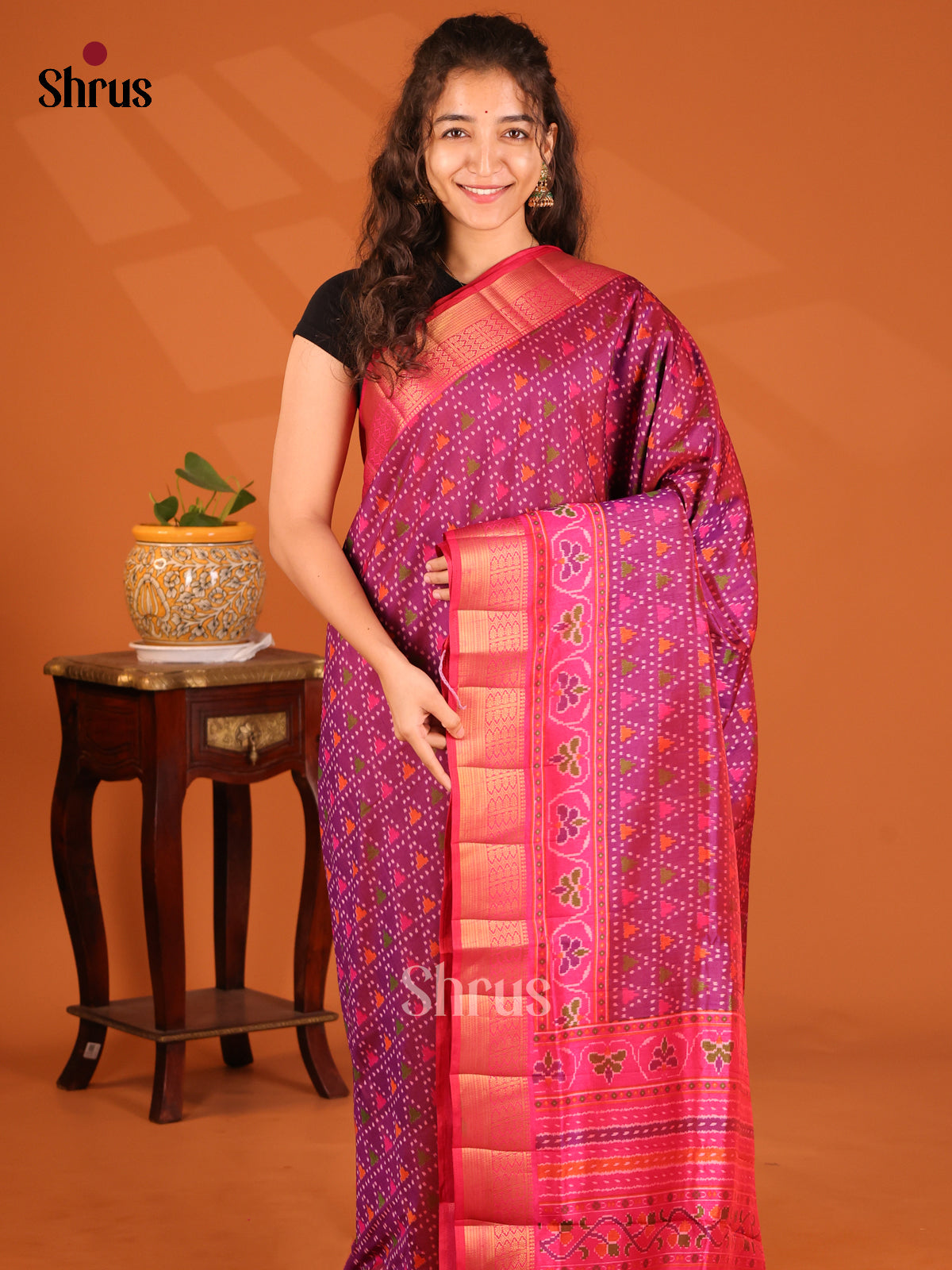 Purple with Pink - Semi Patola Saree - Shop on Shrus.com