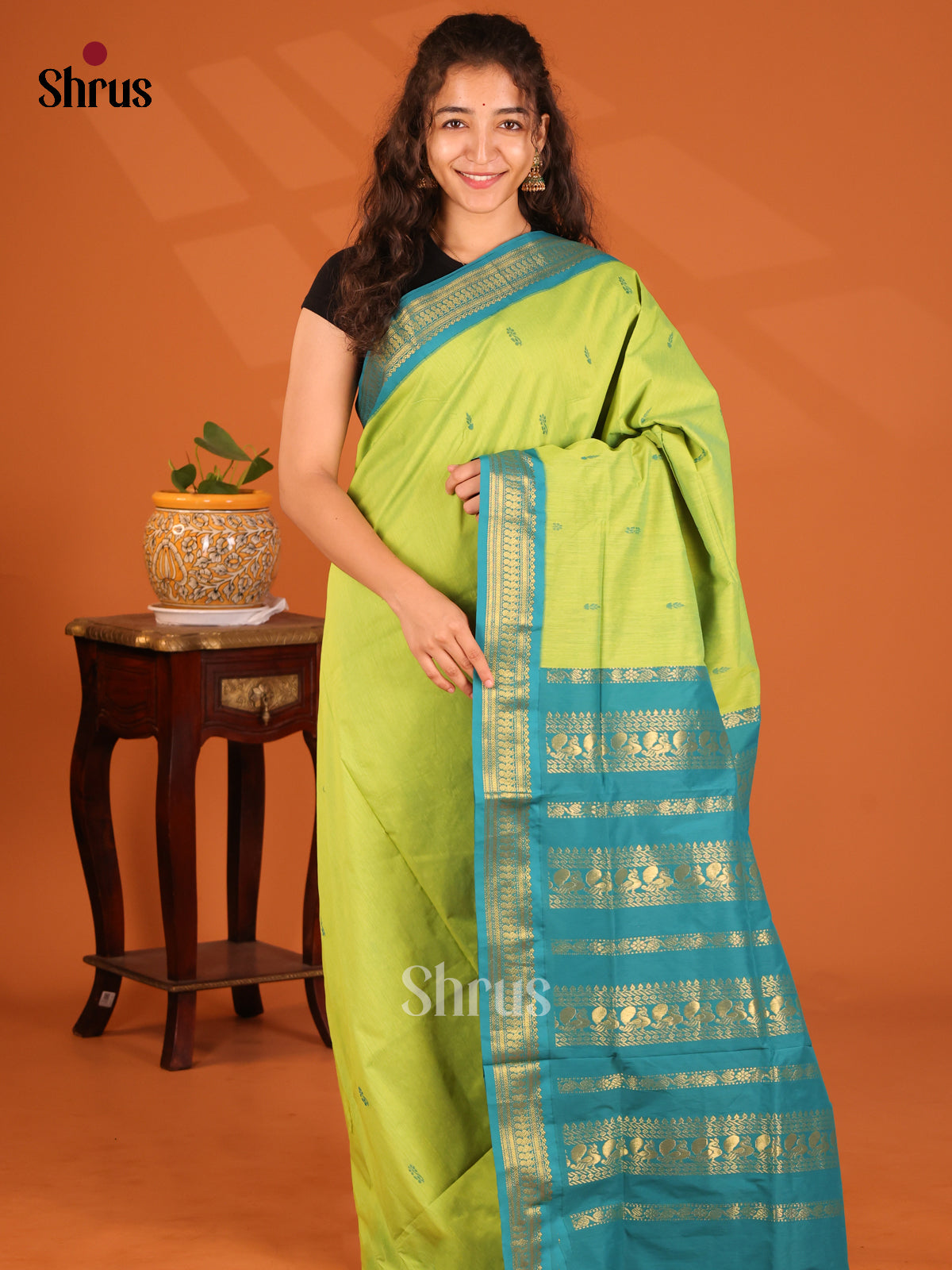 Lite Green with Green - Kalyani Cotton Saree - Shop on Shrus.com
