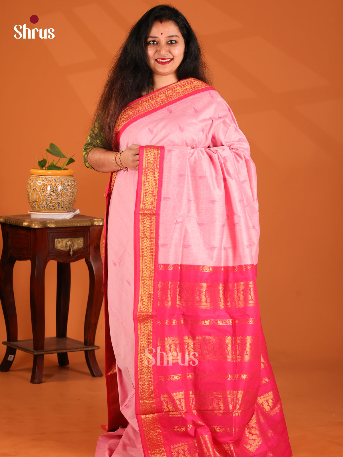 Pink with Red- Kalyani Cotton Saree - Shop on Shrus.com