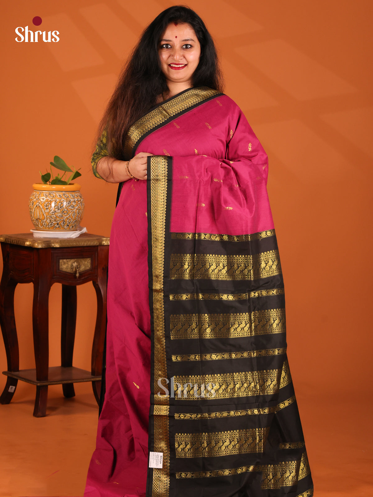 Pink with Black- Kalyani Cotton Saree - Shop on Shrus.com