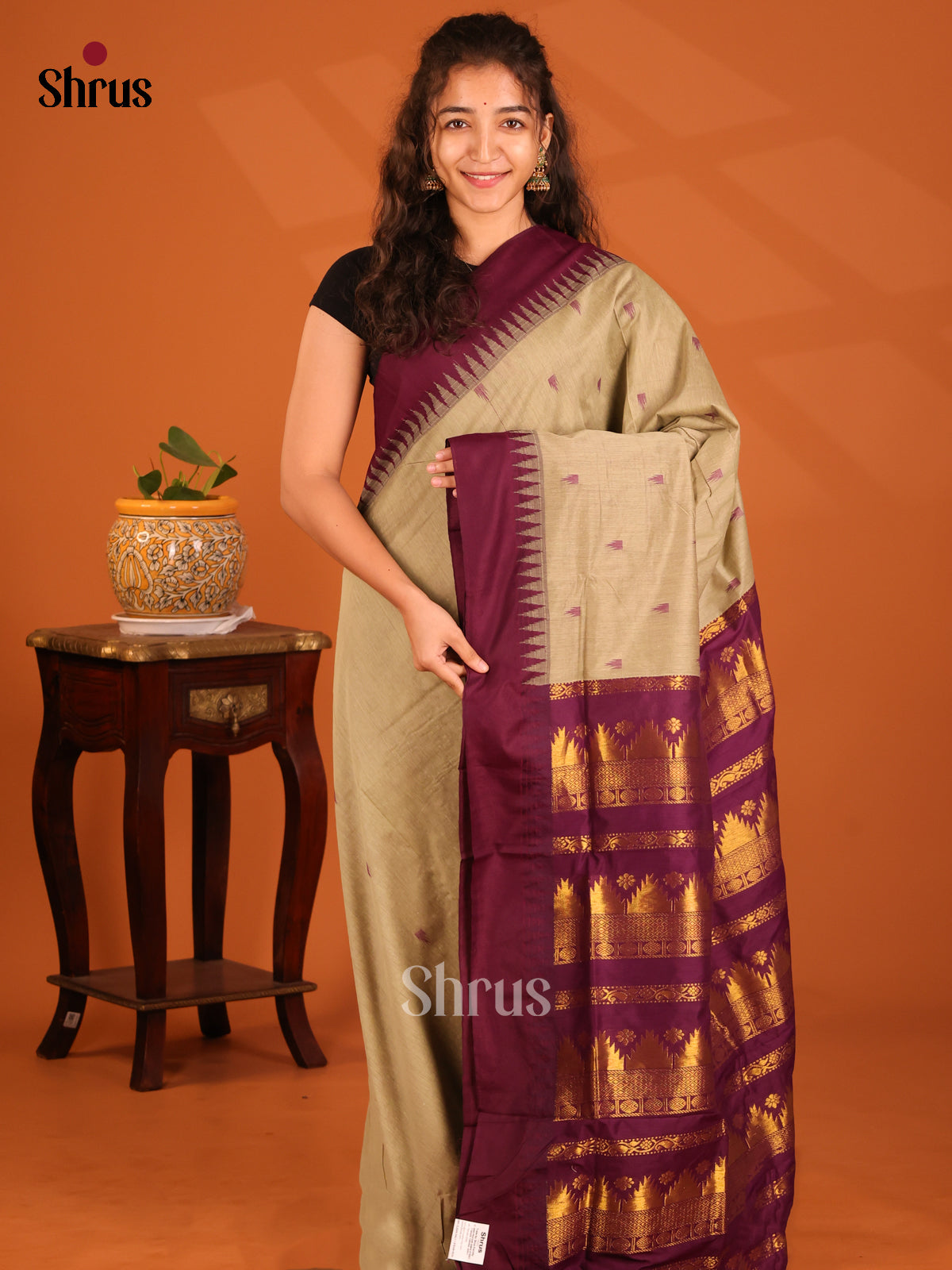 Grey with Maroon - Kalyani Cotton Saree - Shop on Shrus.com