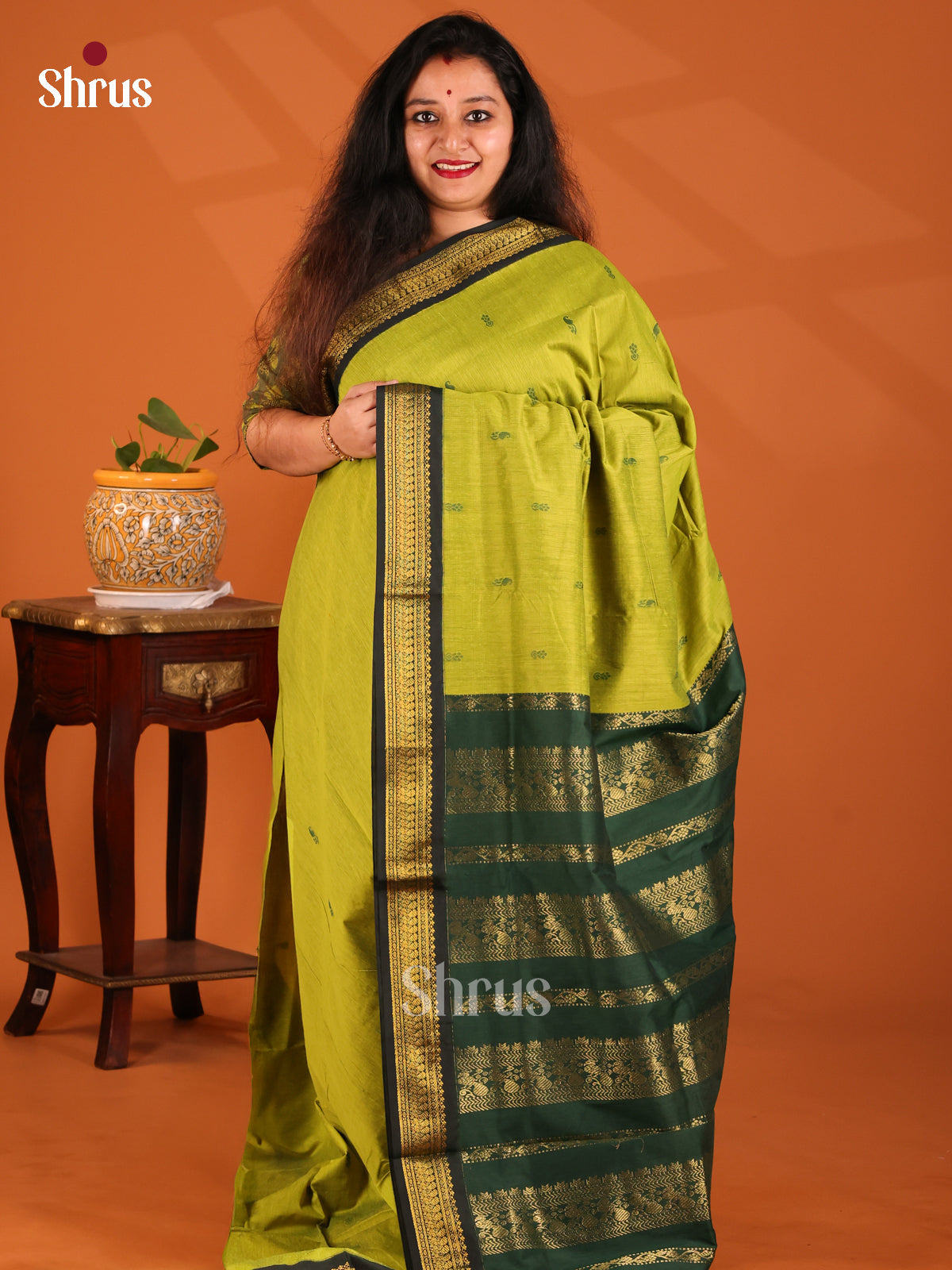Lite Green with Green- Kalyani Cotton Saree - Shop on Shrus.com