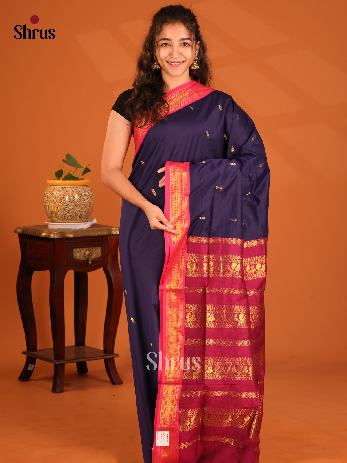 Blue with Maroon - Kalyani Cotton Saree - Shop on Shrus.com