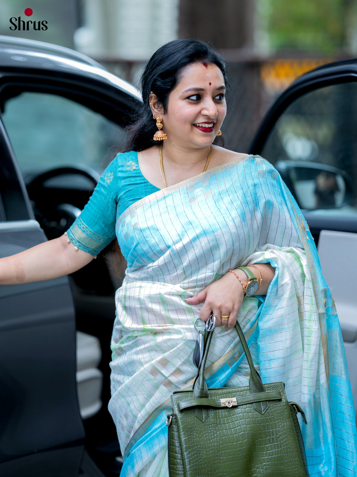 Ice Blue Shibori Print Saree