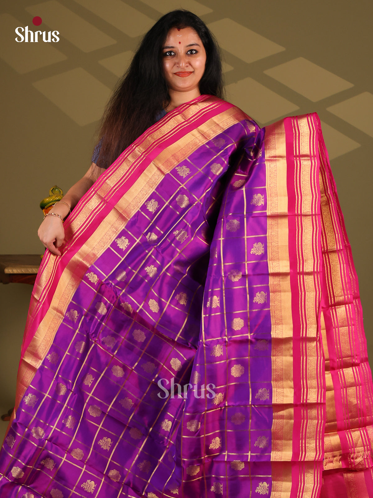 Violet & Purple - Kanchipuram-halfpure Saree - Shop on Shrus.com