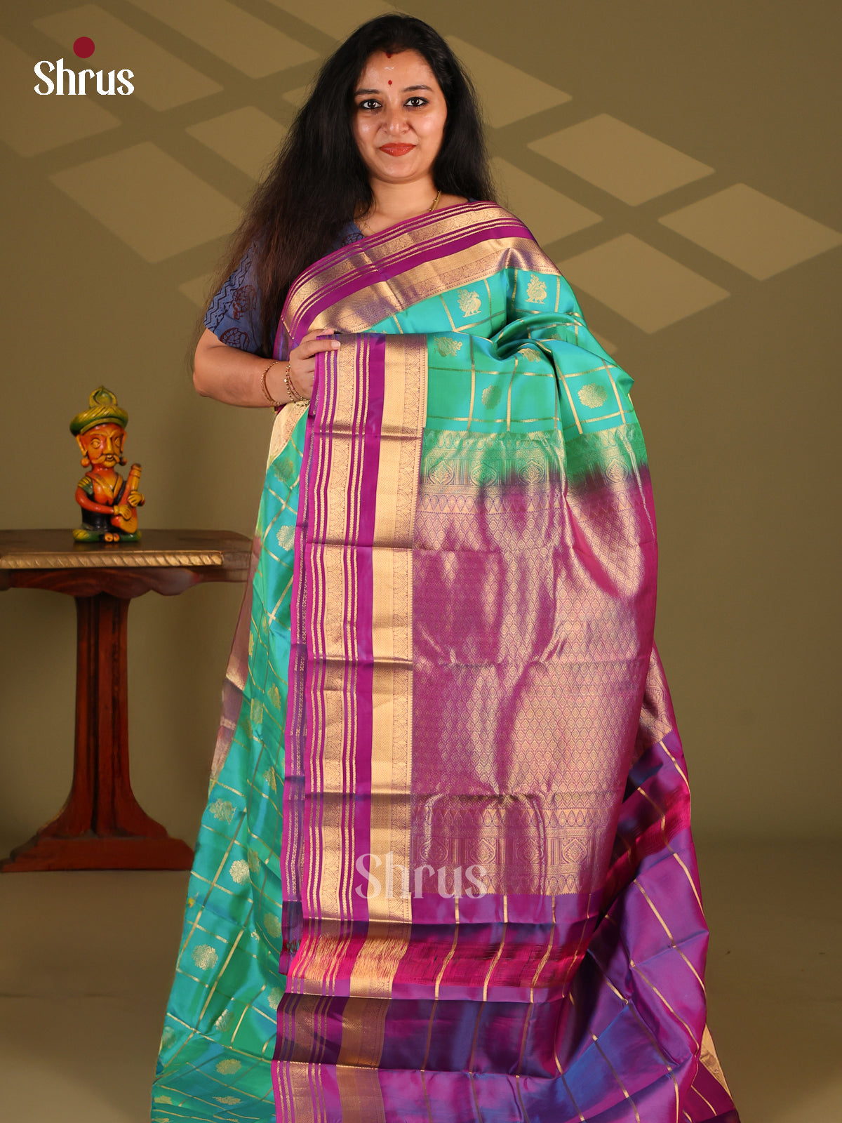 Green & Purple- Kanchipuram-halfpure Saree - Shop on Shrus.com