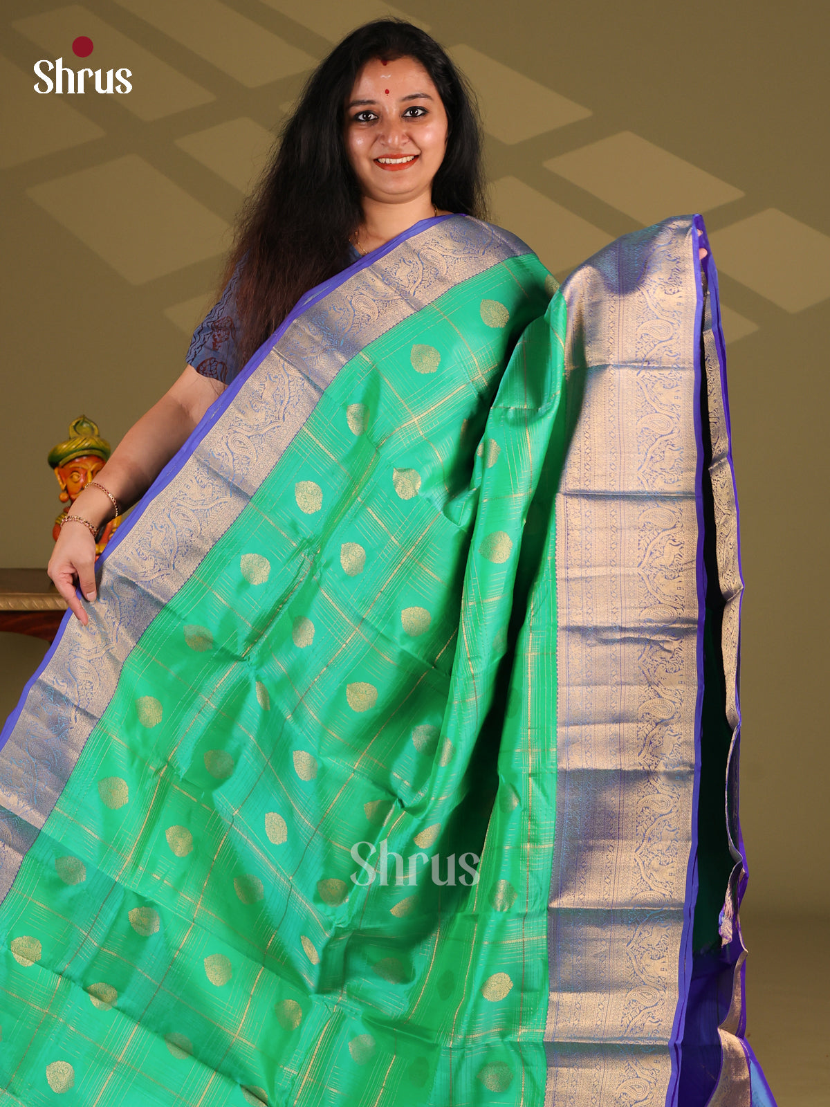 Green & Blue - Kanchipuram-halfpure Saree - Shop on Shrus.com