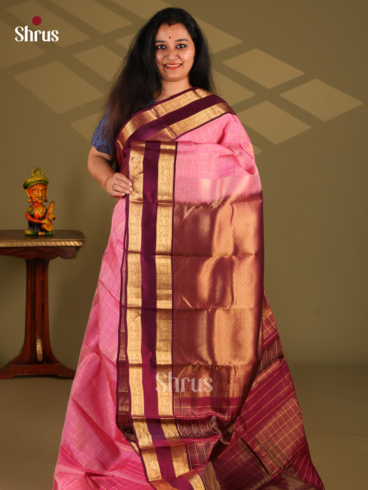 Pink & Purple- Kanchipuram-halfpure Saree - Shop on Shrus.com