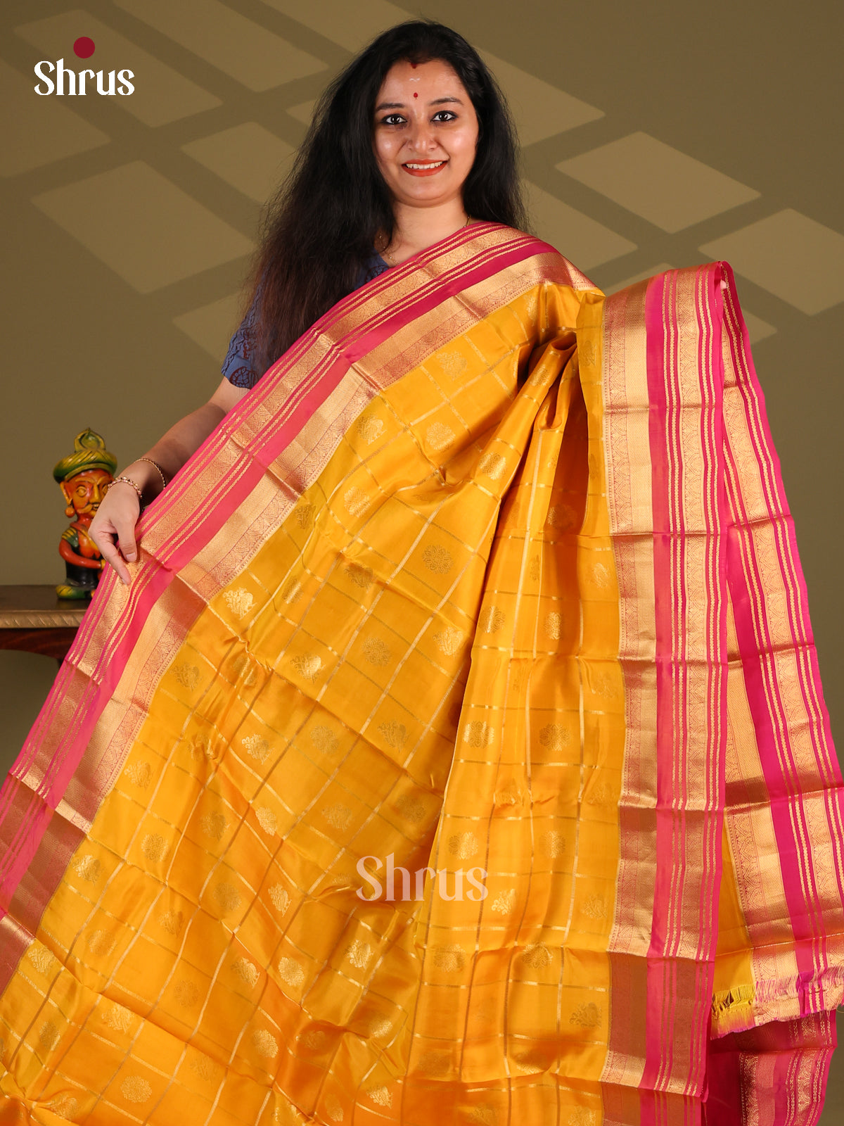 Mustard & Maroon - Kanchipuram-halfpure Saree - Shop on Shrus.com