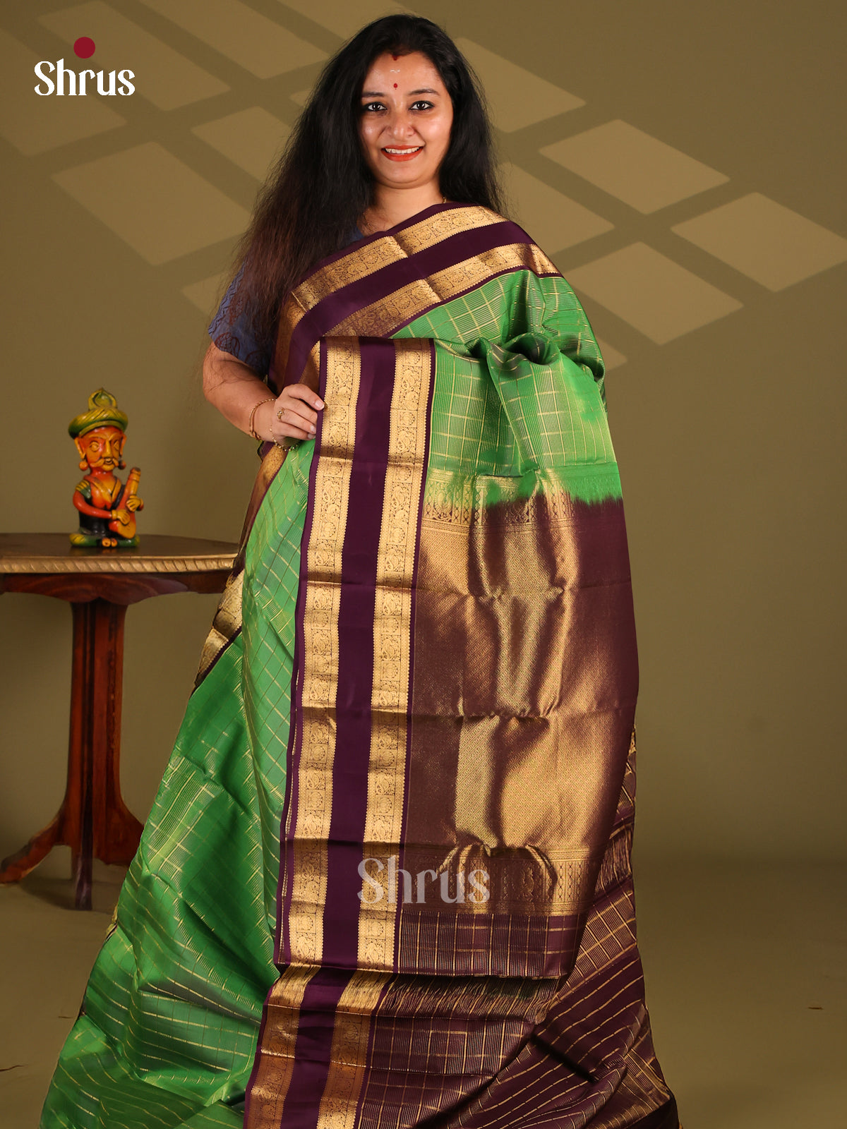 Green & Violet - Kanchipuram-halfpure Saree - Shop on Shrus.com