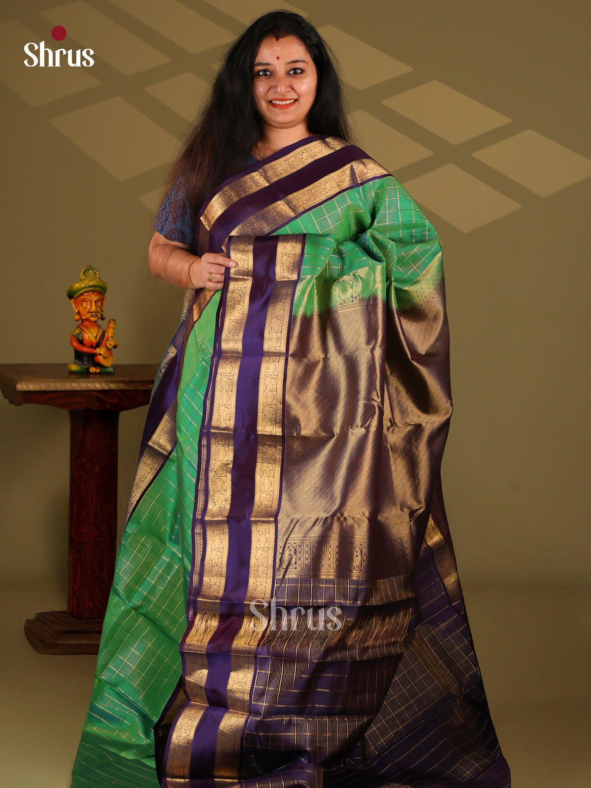 Green & Violet- Kanchipuram-halfpure Saree - Shop on Shrus.com