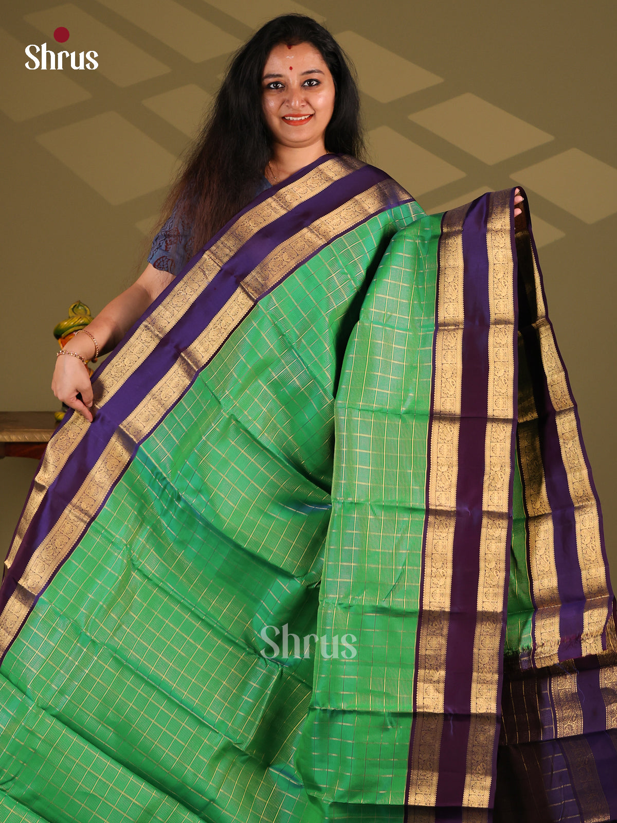 Green & Violet- Kanchipuram-halfpure Saree - Shop on Shrus.com