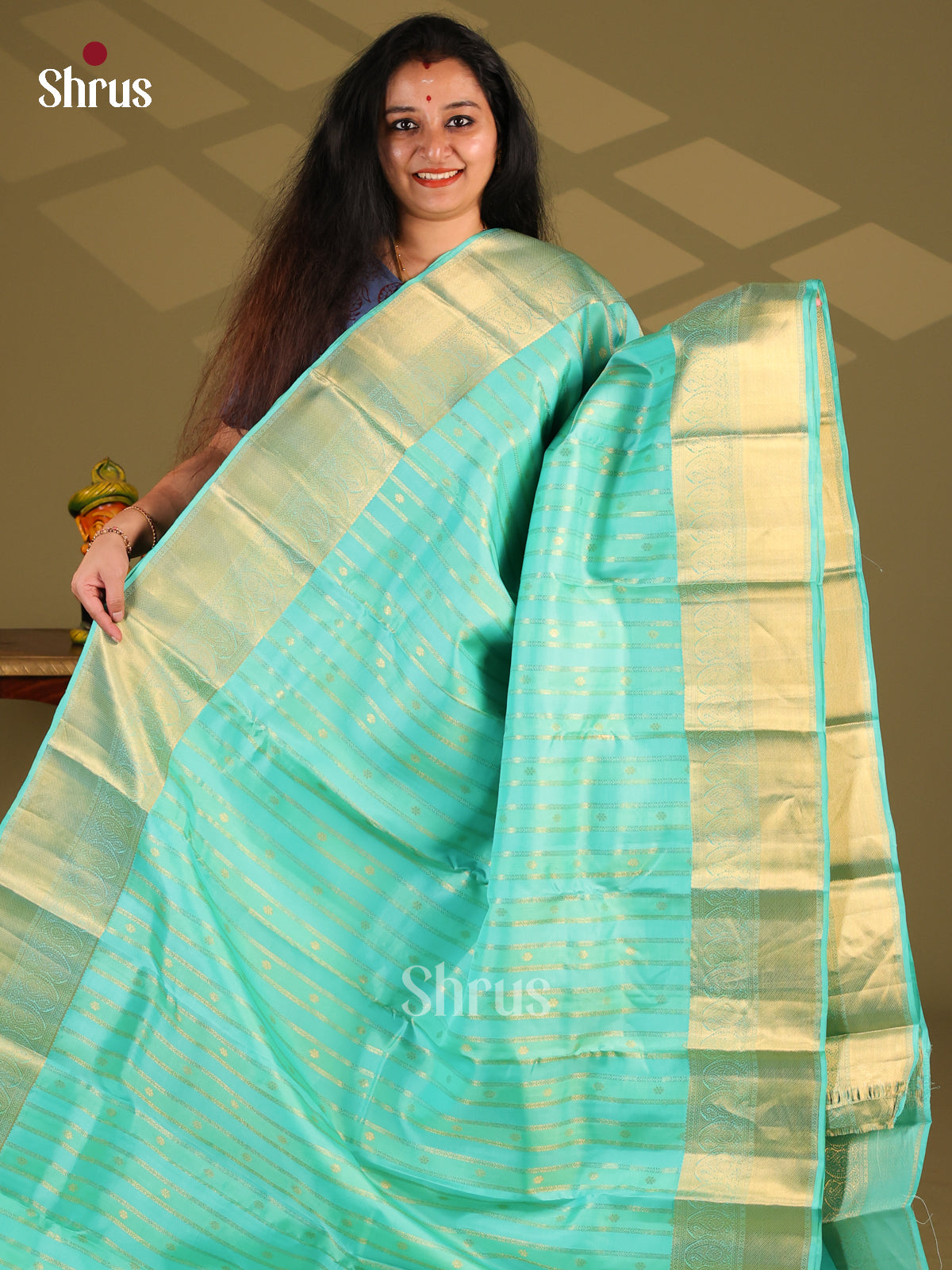Teal Blue(SIngle Tone) - Kanchipuram-halfpure Saree - Shop on Shrus.com
