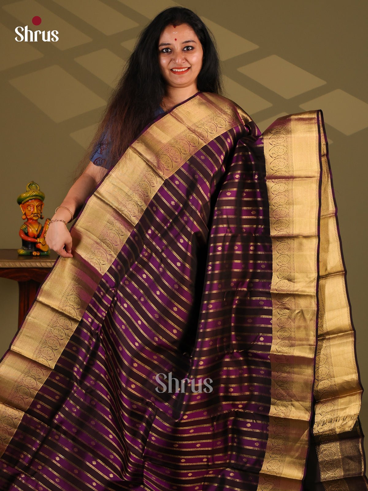 Violet & Brown - Kanchipuram-halfpure Saree - Shop on Shrus.com