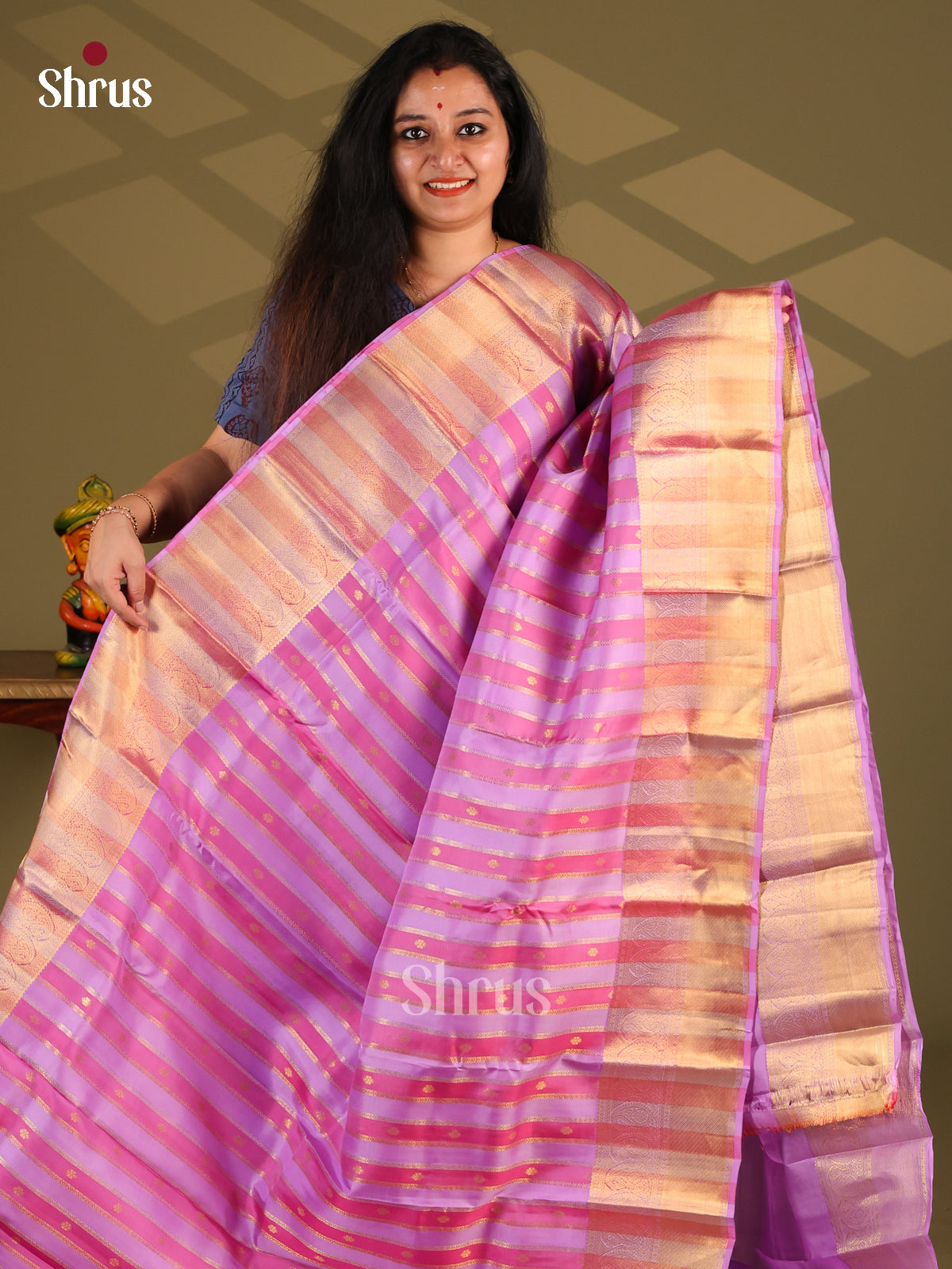 Pink & Purple - Kanchipuram-halfpure Saree - Shop on Shrus.com