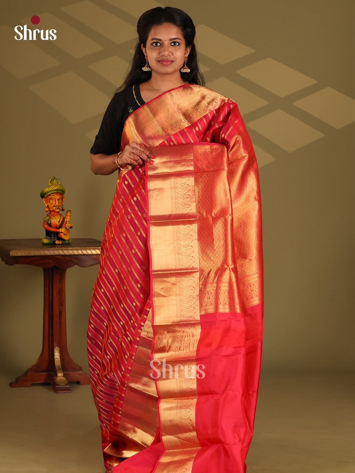 Red & Maroon- Kanchipuram-halfpure Saree - Shop on Shrus.com