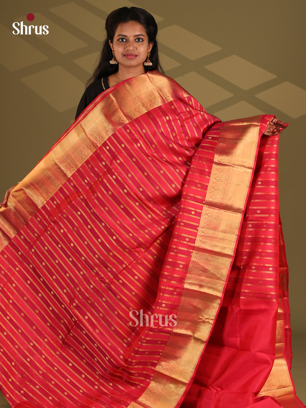 Red & Maroon- Kanchipuram-halfpure Saree - Shop on Shrus.com